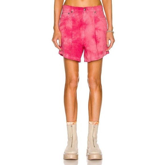 R13 Damon Pleated Shorts Fuchsia Corduroy Tie Dye Women 25 Baggy Relaxed Slouchy - Picture 2 of 16